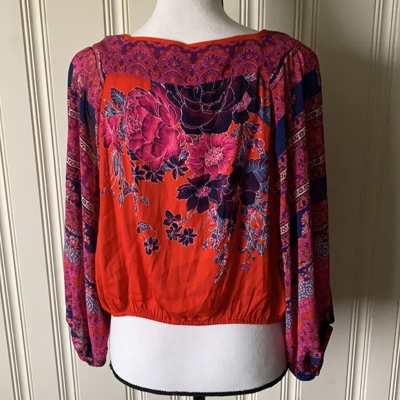 Free People Floral Blouse Orange/Pink/Purple Size XS NEW - Picture 5 of 7